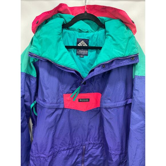 VTG Columbia Anorak 1/4‎ Zip Pullover Jacket Mens Large Purple Aqua Retro Ski - Picture 7 of 9